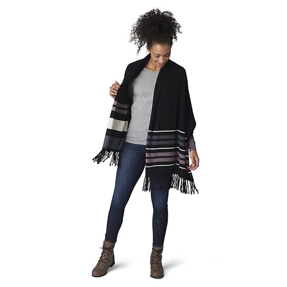 Smartwool Black Stripe Shadow Pine Scarf Wrap Shawl Small Medium Fringe Wool